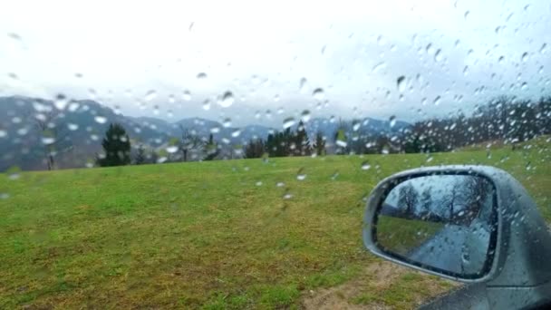 Observación Del Paisaje Otoñal Través Del Espejo Las Ventanas Del — Vídeos de Stock