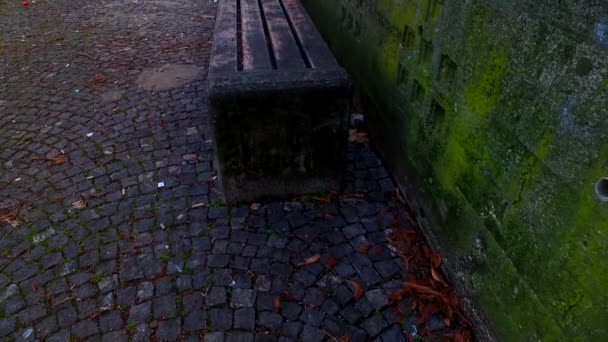 Old Wooden Concrete Bench Decayed Park — 图库视频影像