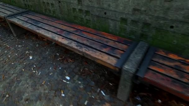 Old Wooden Concrete Bench Decayed Park — ストック動画