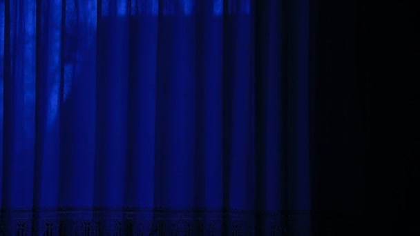 Deep Blue Curtains Darkness Looking Window — Αρχείο Βίντεο