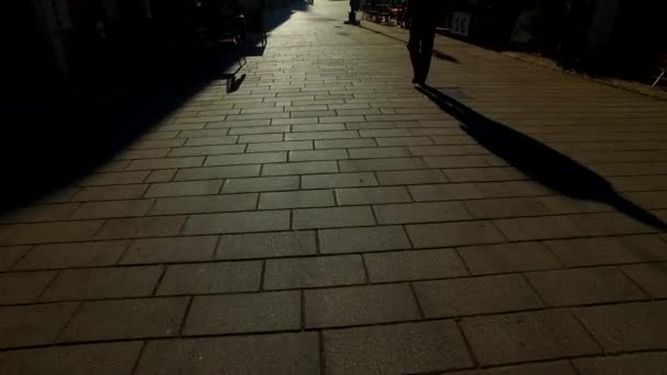 Silhouette Ombre Persone Una Città Una Giornata Invernale Soleggiata — Video Stock