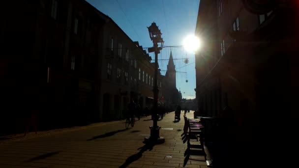 Silhouettes Shadows People Town Sunny Winter Day — Stok video