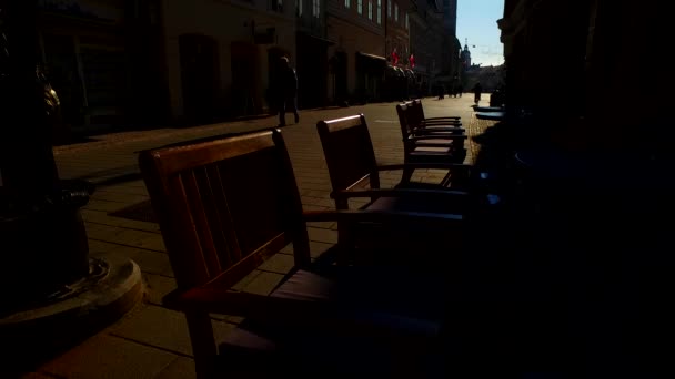 Silhouettes Shadows People Town Sunny Winter Day — Stok video