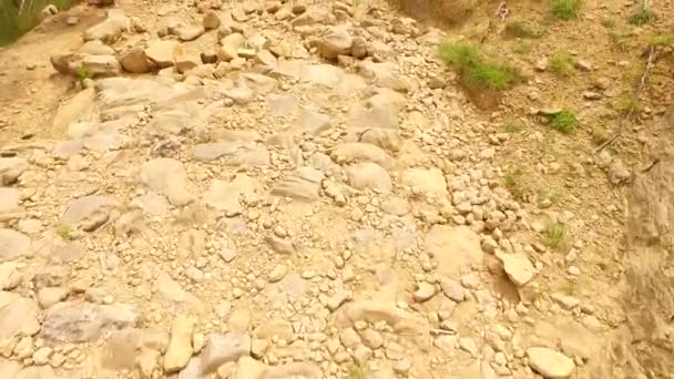 Caminando Por Camino Peligroso Con Rocas Afiladas — Vídeo de stock