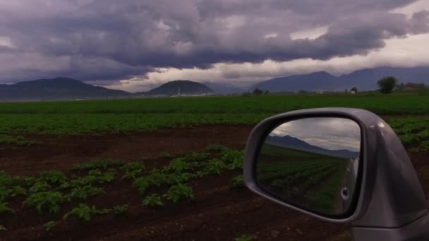 Observing Dark Stormy Cloudy Day Car — Stockvideo