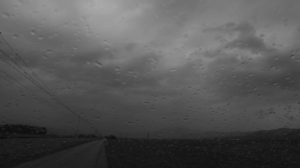 Het Observeren Van Regenachtige Natuur Vanuit Een Auto Depressief Weer — Stockvideo