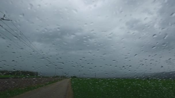 Beobachtet Die Regnerische Natur Vom Auto Aus Schlechtes Wetter Regen — Stockvideo