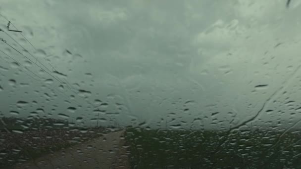 Observando Naturaleza Lluviosa Desde Auto Clima Deprimido Lluvia Frío — Vídeo de stock