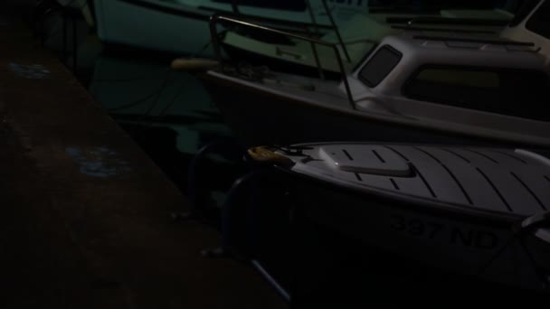 Marina Com Pequenos Barcos Noite — Vídeo de Stock