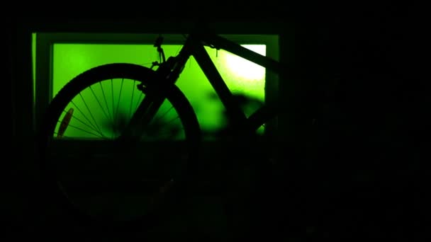 Locked Secured Bikes Parked Wall House Strong Green Back Light — Stockvideo