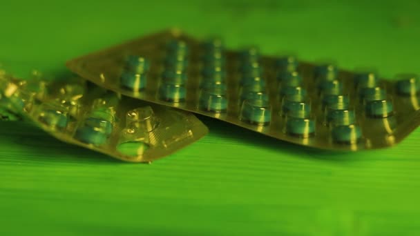Various Pills Wraps Wooden Shelf Improve Preserve Good Health Cure — Vídeo de Stock