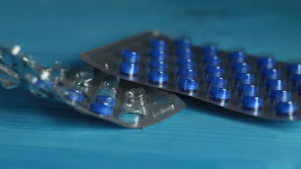 Various Pills Wraps Wooden Shelf Improve Preserve Good Health Cure — 图库视频影像