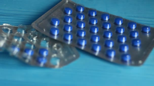 Various Pills Wraps Wooden Shelf Improve Preserve Good Health Cure — Stock video