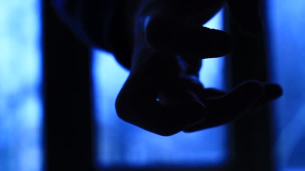 Male Hand Grabbing Light Dark Room Close Male Palm Hand — Stock Video