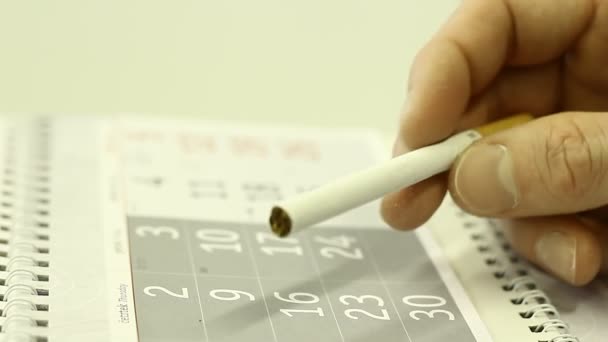 Begreppet Sluta Röka Cigaretter Kalender Handflata — Stockvideo