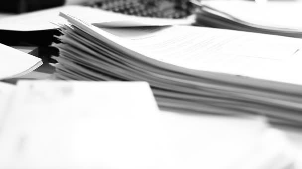 Close Paper Stack Staples Shallow Dof Interesting Light Old Documents — Stock Video