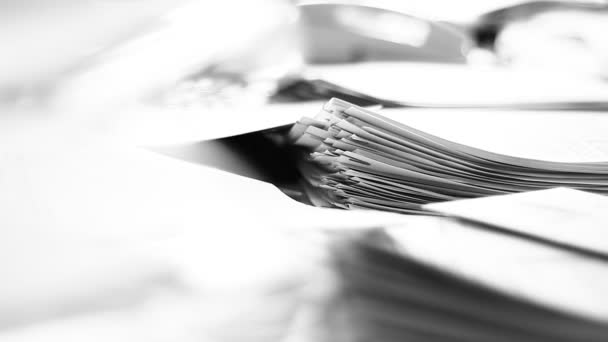 Close Paper Stack Staples Shallow Dof Interesting Light Old Documents — Stockvideo
