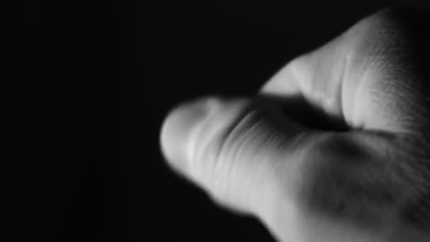 Male Hand Grabbing Light Dark Room Close Male Palm Hand — Stock Video