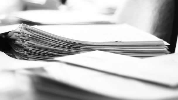 Close Paper Stack Staples Shallow Dof Interesting Light Old Documents — Stockvideo