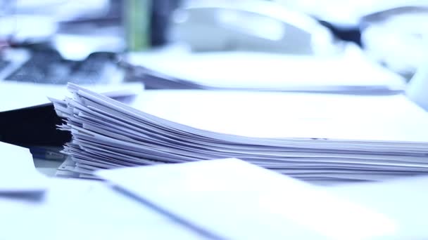 Close Paper Stack Staples Shallow Dof Interesting Light Old Documents — Stock Video