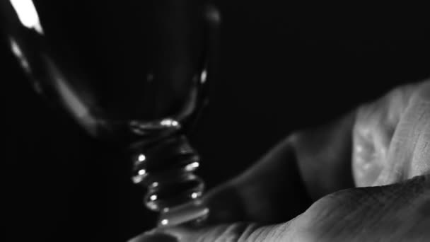 Macro Wine Glass Held Fingers Unknown Male Possible Alcoholic Dramatic — Stock Video