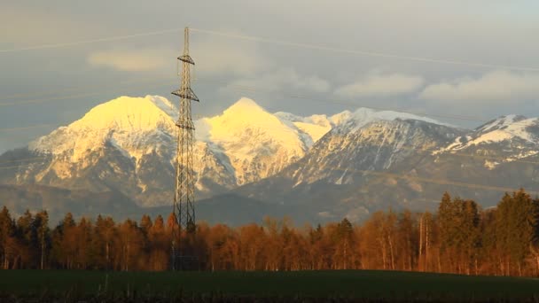 Snowy Mountains Fields Forests Meadows — Stock Video