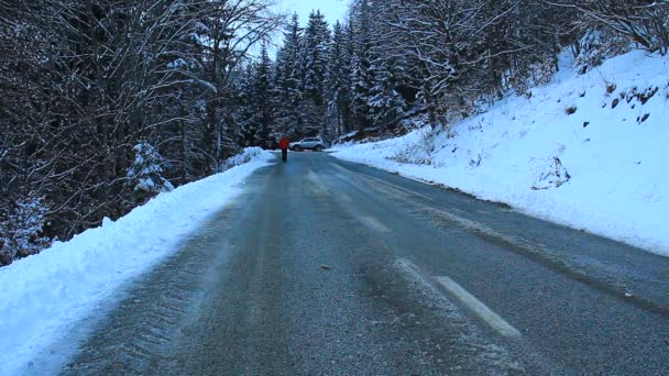 Road Frozen Forest Winter — ストック動画