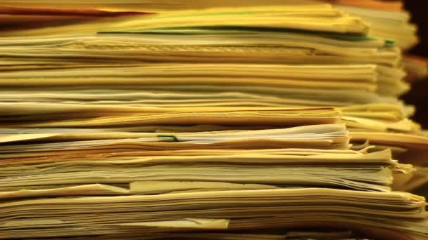 Documents Pile Documents Dans Les Archives Gros Plan — Video