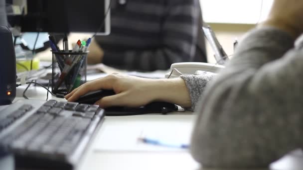 Workers Working Office Using Computers Keyboards Paper Other Equipment — Stock Video