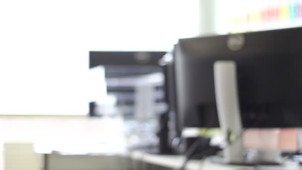 Workers Working Office Using Computers Keyboards Paper Other Equipment — Stock Video