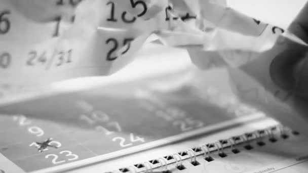 Crumpling Papel Calendário Raiva Envelhecimento Passado Tempo Data — Vídeo de Stock