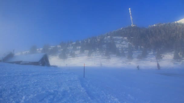 Ski Center Foggy Winter Day — Stock Video