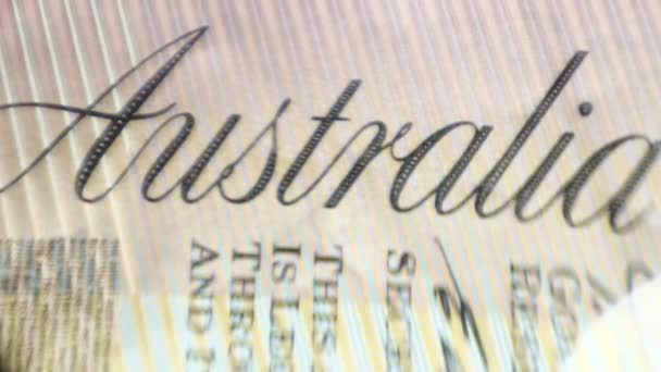 Μακρο Της Αυστραλίας Χαρτονόμισμα Επιθεωρώ Μεγάλα Γράμματα Στην Αυστραλία Οικονομικά — Αρχείο Βίντεο