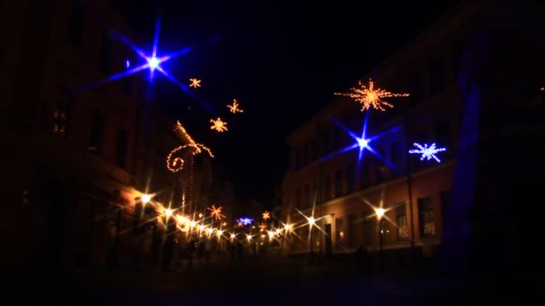 Noc Się Dzieje Dekoracje Nocne Ulica Nocna — Wideo stockowe