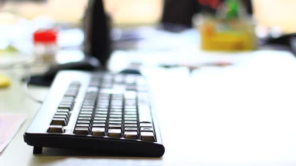 Messy Desk Speakers Cup Other Office — Stock Video