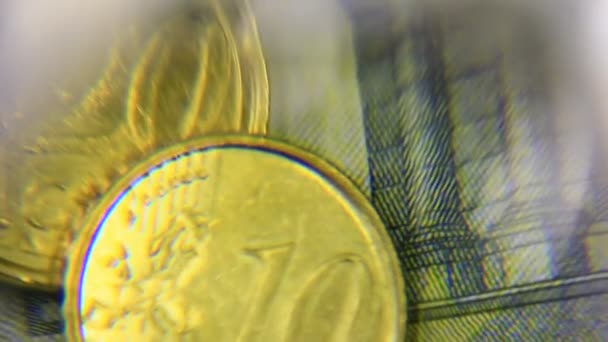 Detalles Dinero Euros Desde Monedas Hasta Papel Clip Macro — Vídeos de Stock