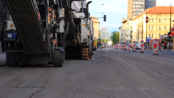 Pracuju Ulici Vykopávače Dělníci Ulice Uzavřena — Stock video