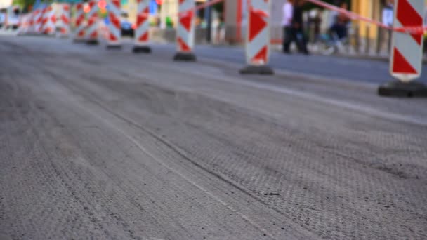 Werk Straat Graafmachines Werknemers Straat Gesloten — Stockvideo