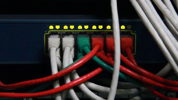 Szczegóły Pracy Przełącznika Ethernet Złączami Przewodami Utp Obsługa 100 1000 — Wideo stockowe