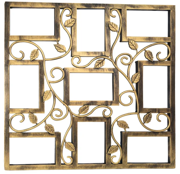 Antika altın fotoğraf çerçevesi çiçek dövme süsleme unsurları ile. Küme 9 dokuz çerçeveler. Beyaz arka plan üzerinde izole