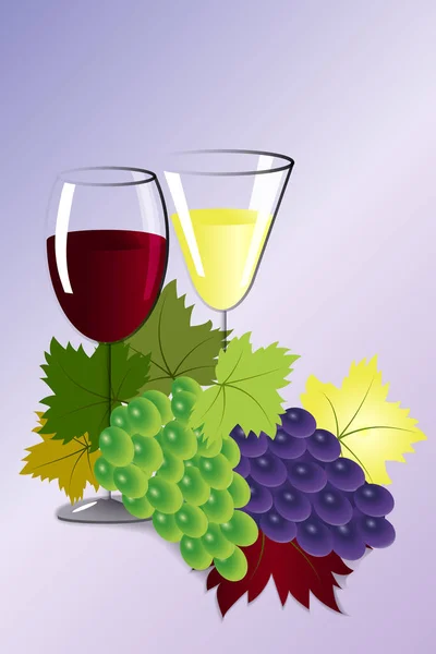 Gläser Wein und Trauben — Stockvektor