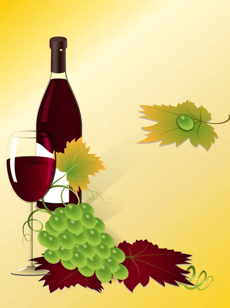 Rotwein, Glas und grüne Trauben — Stockvektor