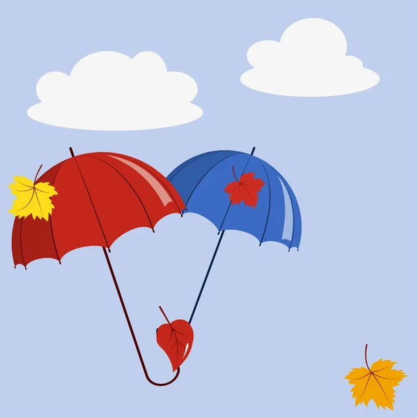 Deux parapluies et feuilles — Image vectorielle