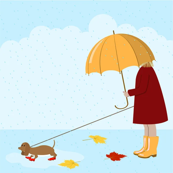 Девушка с зонтиком и собакой — стоковый вектор