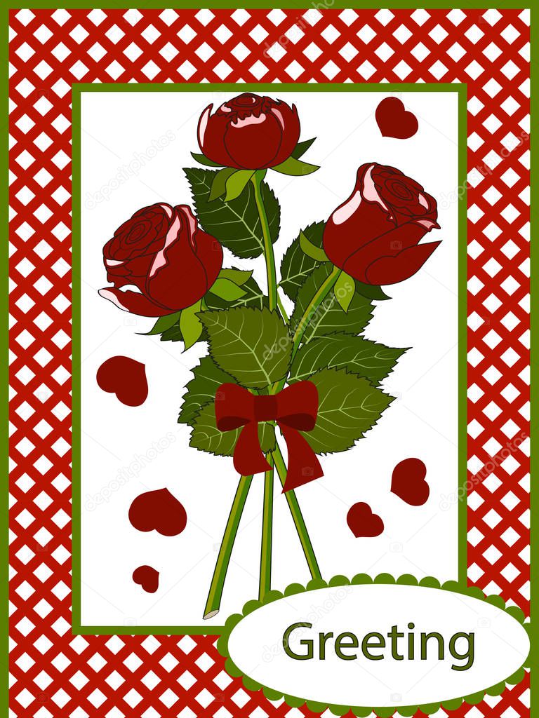 Greeting card three red roses