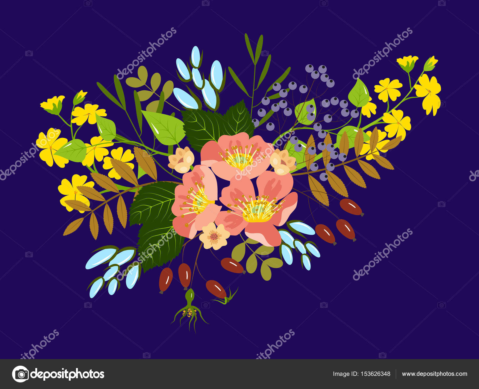 Bouquet di fiori e frutti di bosco — Vettoriale Stock