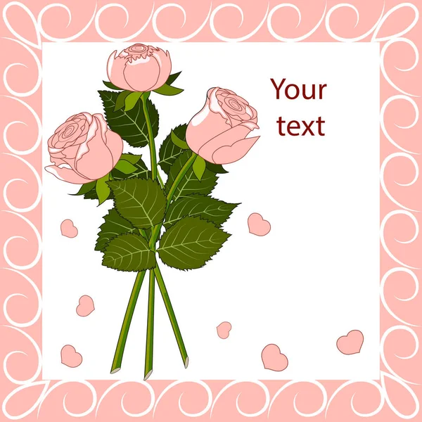 Ευχετήρια κάρτα τρία ροζ τριαντάφυλλα — Διανυσματικό Αρχείο