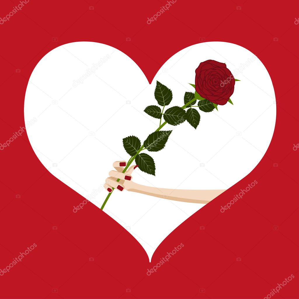 Hand with rose in heart
