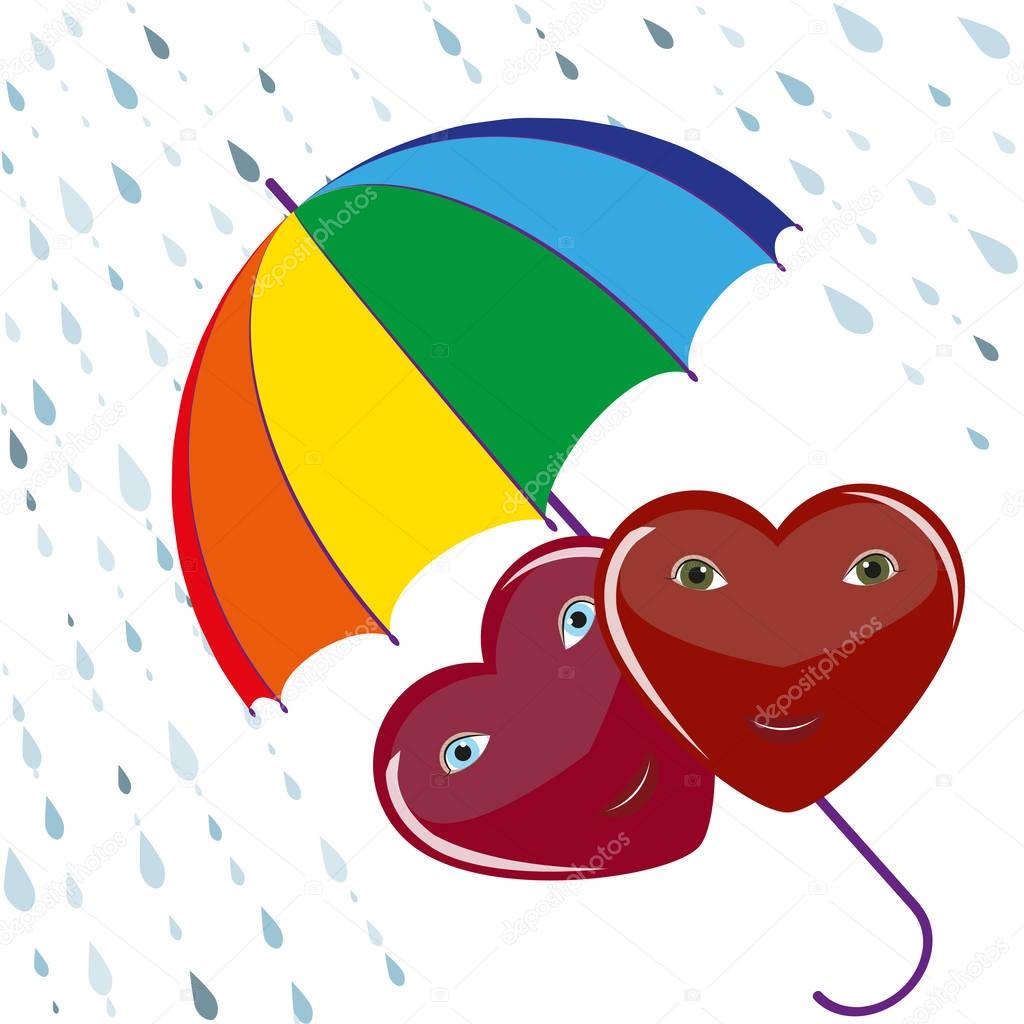 Two hearts under umbrella