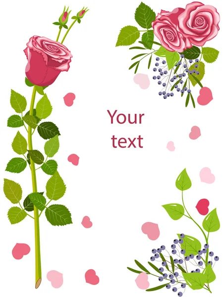 Ευχετήρια κάρτα ροζ τριαντάφυλλα — Διανυσματικό Αρχείο